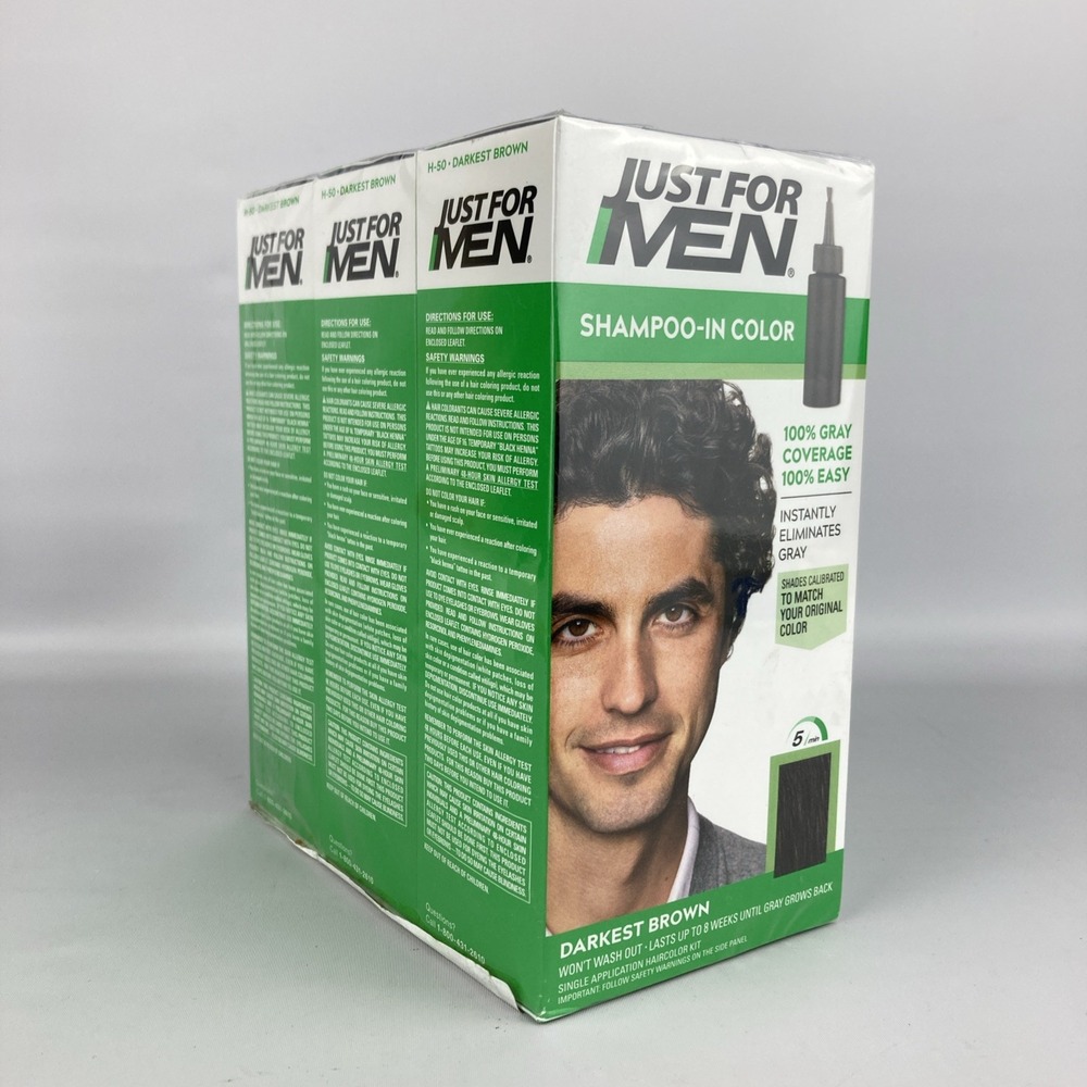 LOT OF 3 BOXES Just For Men Shampoo-In Color H-50 Darkest Brown Hair Color......